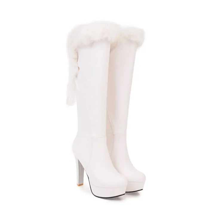 Rozmiar 32 do 43 z pudełkiem Piękne buty ślubne ślubne zimowe białe futrzane buty luksusowe kobiety kolanowe buty 334R