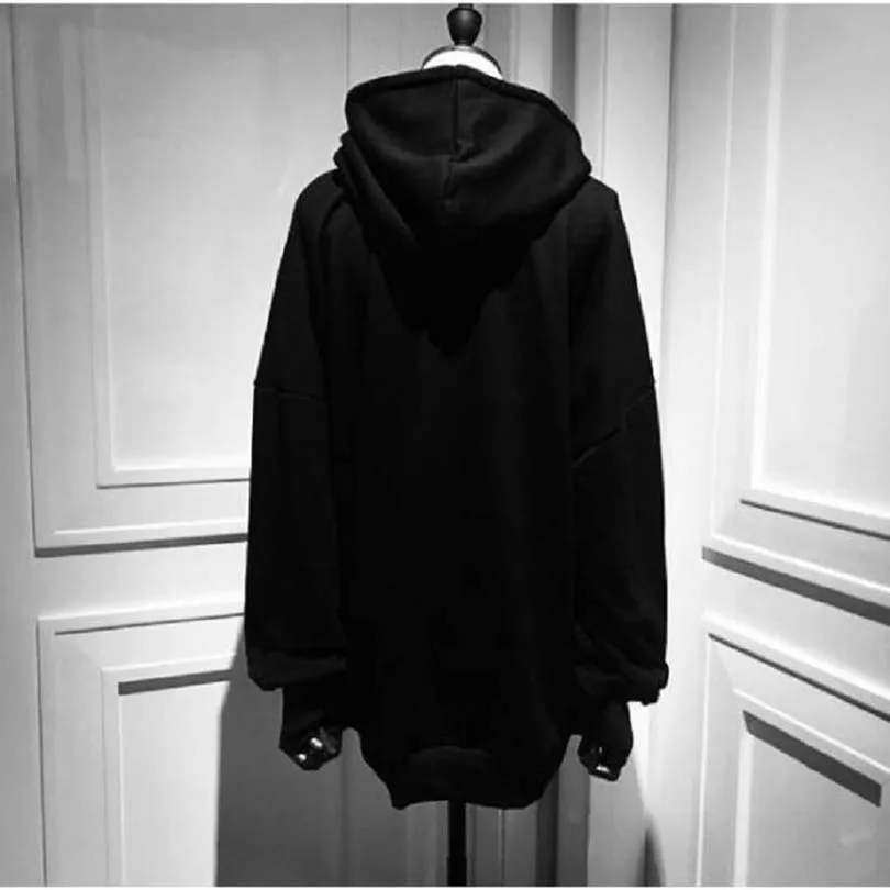 Fashion-Women Punk Hoodies Long Sleeve Japanese Harajuku Moon Print Pullover Loose Hoody Black Gothic Hooded Sweatshirts