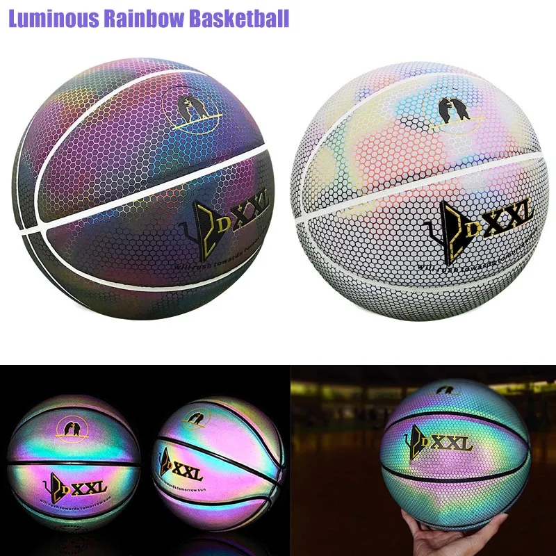 Palla da basket in gomma da strada luminosa Gioco notturno Treno Gomma PU Luminescenza Incandescente Arcobaleno Luce Allenamento per bambini Taglia 7