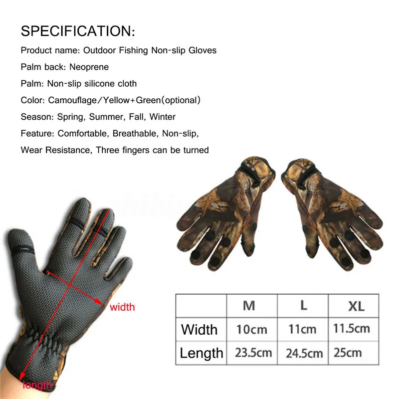 Winter Fishing Gloves Non-slip Windproof Waterproof Breathable Warm  Professional Ice Fishing 2 Finger Appearing Neoprene Camo Gloves