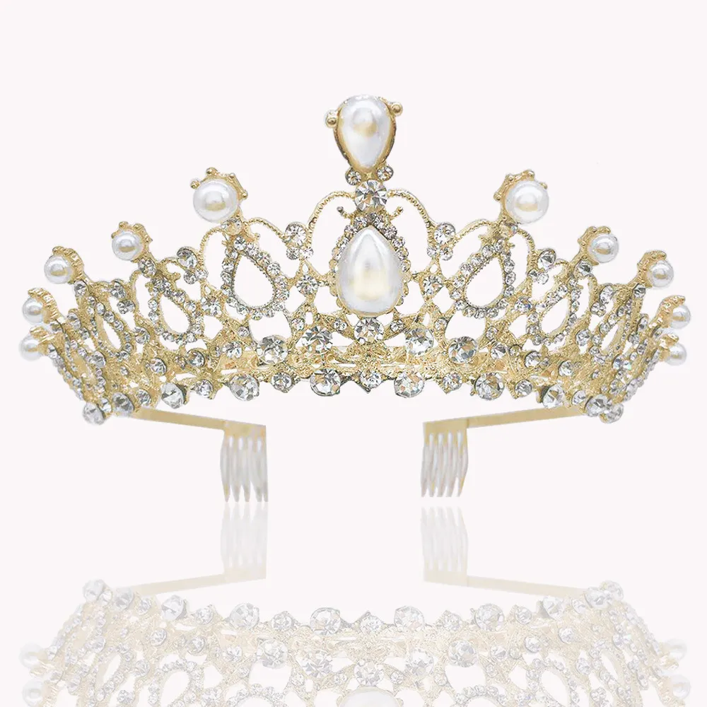 Prachtige Zilveren Parel Bruids Tiara Kroon met Kammen Hoofdbanden Vrouwen Prom Haarversieringen Bruiloft Haar Sieraden Accessoires