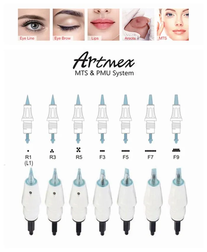 Artmex V8 V6 V11 V9 영구 메이크업 문신 기계 Derma Pen MTS PMU 스킨 케어 뷰티에 대한 마이크로 바늘 카트리지 팁