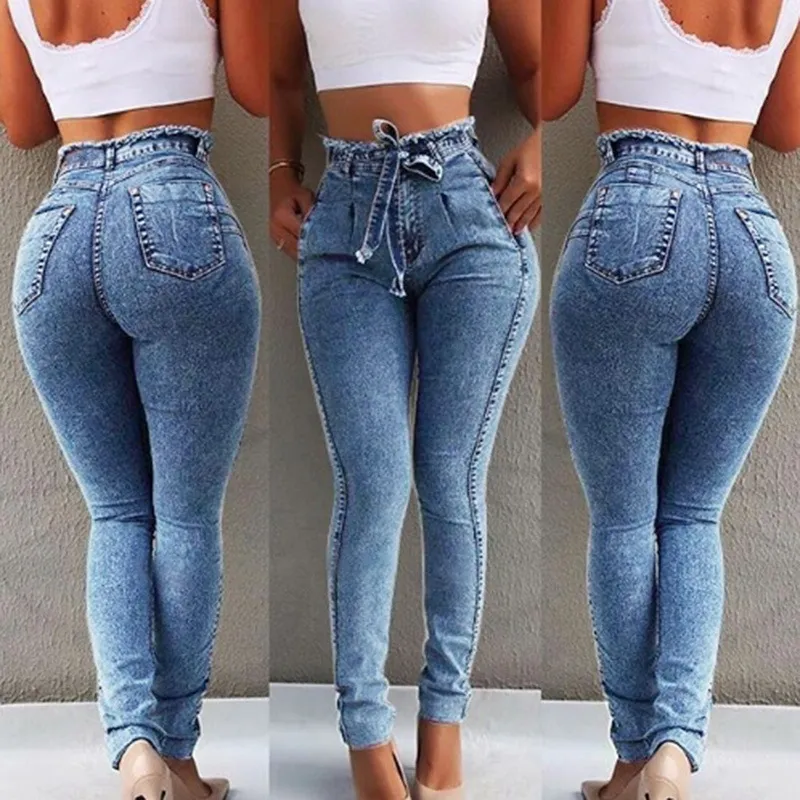 Jeans Mujeres 2021 Otoño Mujeres Plus Talla Largo Denim Lápiz Pantalones  Cintura Alta Cintura Elástica Pegado Encuadre de cuerpo entero Vaqueros  Mujer