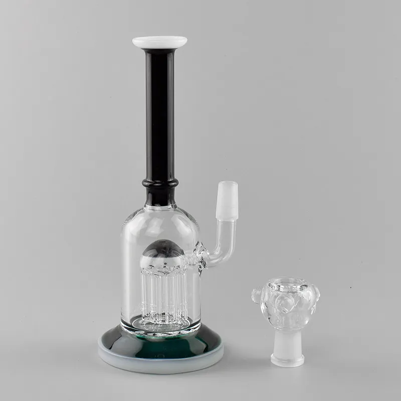 Compacte 8-inch Hookah Oil Rig Bong: stijlvolle glazen waterpijp met zwarte halsperc in groen