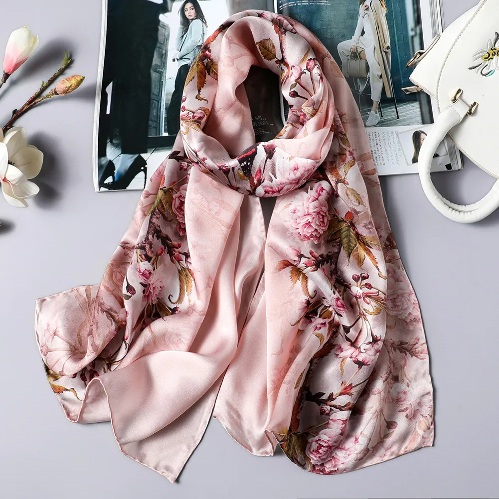 Partihandel-Luxury Designer Silk Scarf Kina Wind Mulberry Silk Printed Gift Scarf Long Shawl Tillverkare Partihandel