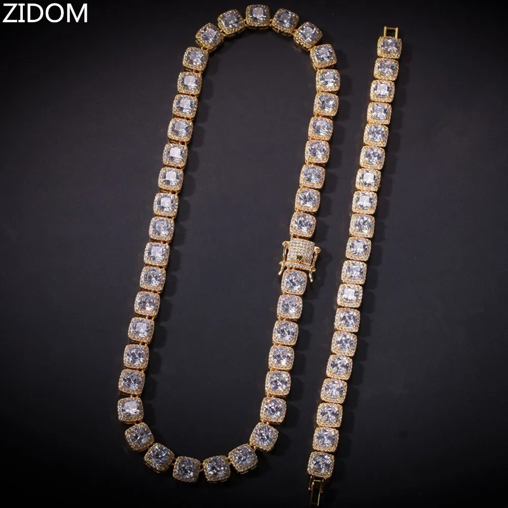 Hommes Hip hop carré Zircon tennis chaîne collier Bracelet ensemble de haute qualité Hiphop glacé bling chaînes colliers bijoux cadeaux