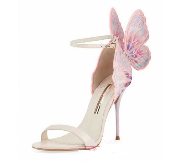 O envio gratuito de 2019 Ladies couro 9CM salto alto ornamentos borboleta sólida Sophia Webster sandálias abertas toe bordar rosa sapatos de senhora 34-42