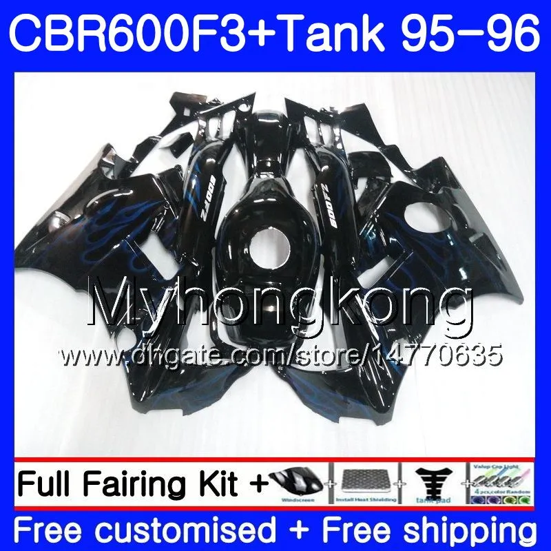 Flammes bleues noir Corps + Réservoir Pour HONDA CBR600RR CBR 600F3 CBR 600 F3 FS 95 96 289HM.7 CBR600FS CBR600 F3 95 96 CBR600F3 1995 1996 Carénages