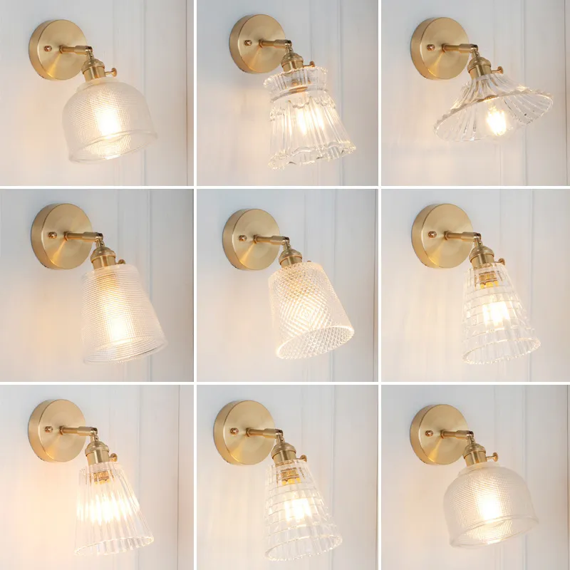 Brass Copper Glass Led Wall Lamp Vintage Bedroom Bathroom Mirror Light Nordic Edison Wall Sconce Lights Home Lighting Luminaire