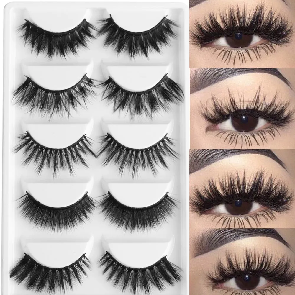 5 Pairs MultiPack 3D Yumuşak Vizon Saç Yanlış Kirpik El Yapımı Wispy Kabarık Uzun Lashes Makyaj Araçları Faux Göz Lashes