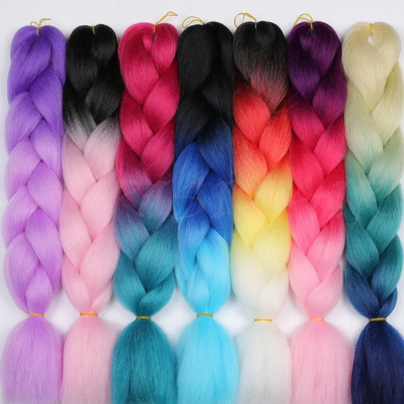 24 pollici 100 g/pacco Trecce Jumbo Ombre lunghe Jumbo Intrecciare i capelli sintetici Crochet Biondo Rosa Blu Grigio Estensioni dei capelli Africani