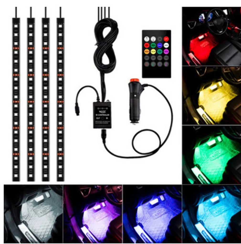 Genel Araba şekillendirme Kablosuz Uzaktan / Müzik / Ses Kontrol İç Kat Ayak Dekorasyon Işık Atmosfer RGB Neon LampStrip