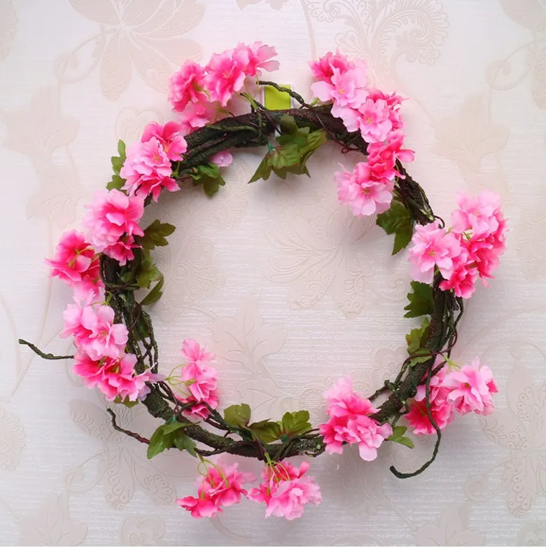 220 cm Sakura Cherry vite Fiori di nozze decorazione fiori di seta in rattan Decorazioni per feste in casa Edera di seta fiore da parete Ghirlanda appesa Ghirlanda