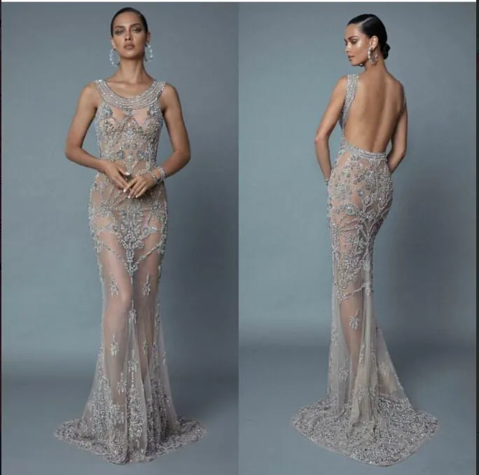 2019 Berta Evening Vestidos Formais Major Beading Sereia Prom Vestido Da Colher Do Pescoço Até O Chão Sem Encosto Do Tapete Vermelho Vestidos de Festa