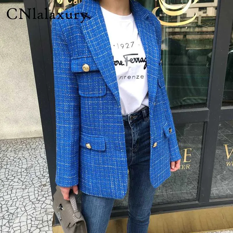 Automne Plaid Tweed Bureau Blazers Femmes Vintage Simple Boutonnage À Manches Longues Femmes Veste Blazer feminino Manteau Femme Survêtement