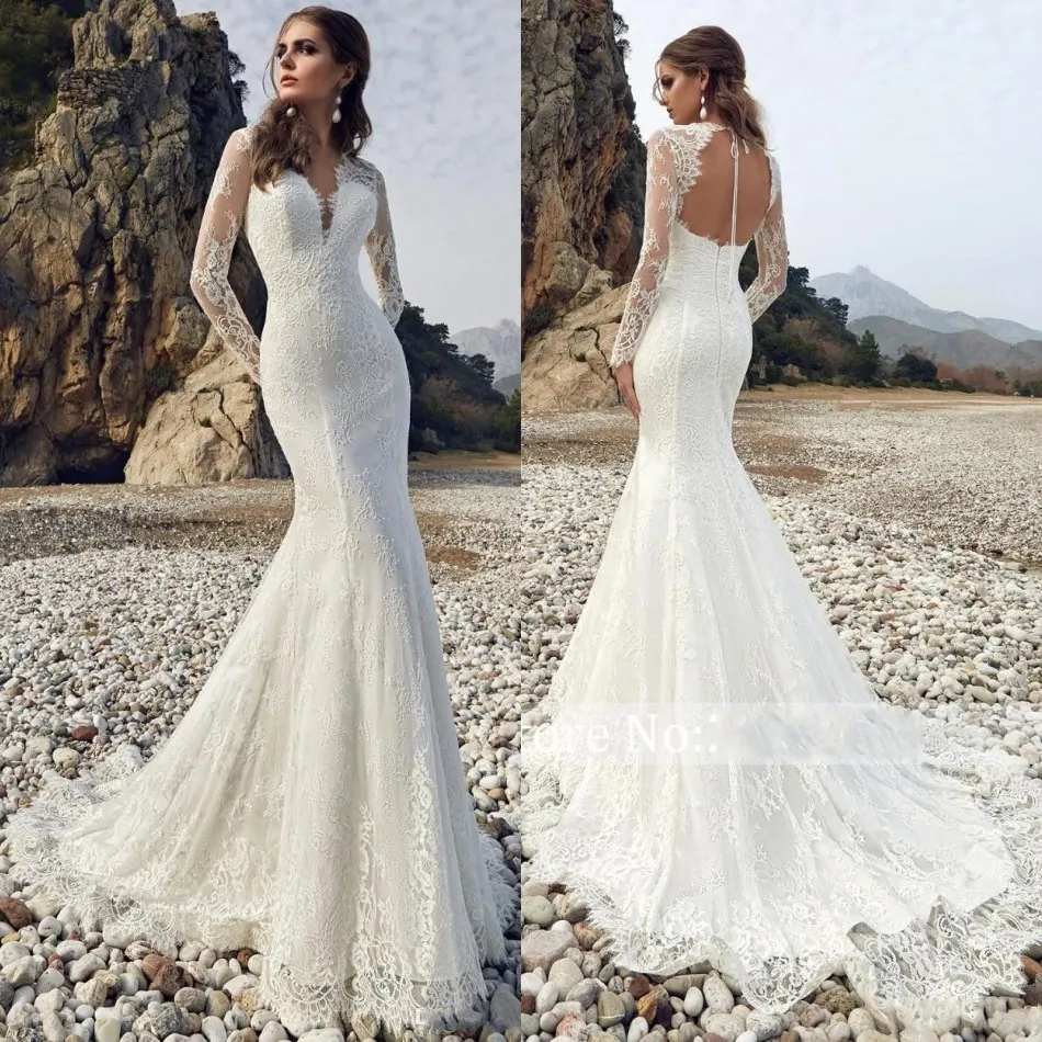 Longo Lace Sereia Vestidos de Casamento Sexy Com Decote Em V Vestidos de  Noiva - Cinderela Noivas