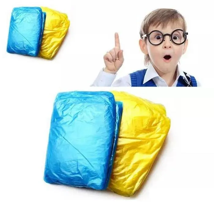 2000pcs disponibel PE Raincoat Vuxen Engångs nödsituation Vattentät huva Poncho Travel Camping måste regna kappa Utomhus Rainwear EEA1591