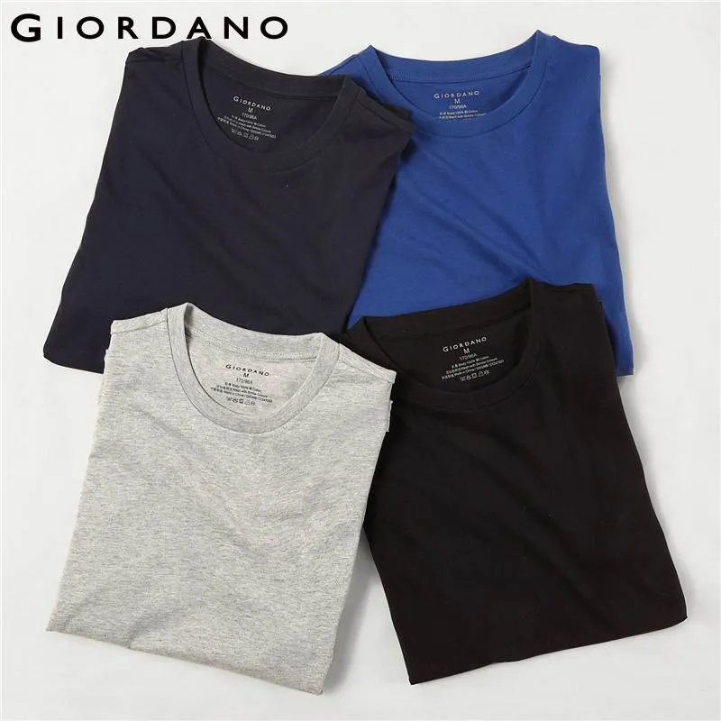 Giordano 남자 티셔츠 클래식 솔리드 襦 袢 기본 티셔츠 남성 반소매 Crewneck Tops Uomo Camisetas (4 팩)