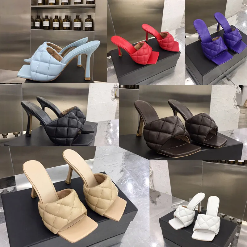 Designer Sandal Square Toe Sandal Vadderade Sandaler i Nappa Dream Ladies Fashion Designer Sliders Kvinnor Lyxig Bröllop Kvinna Högklackat