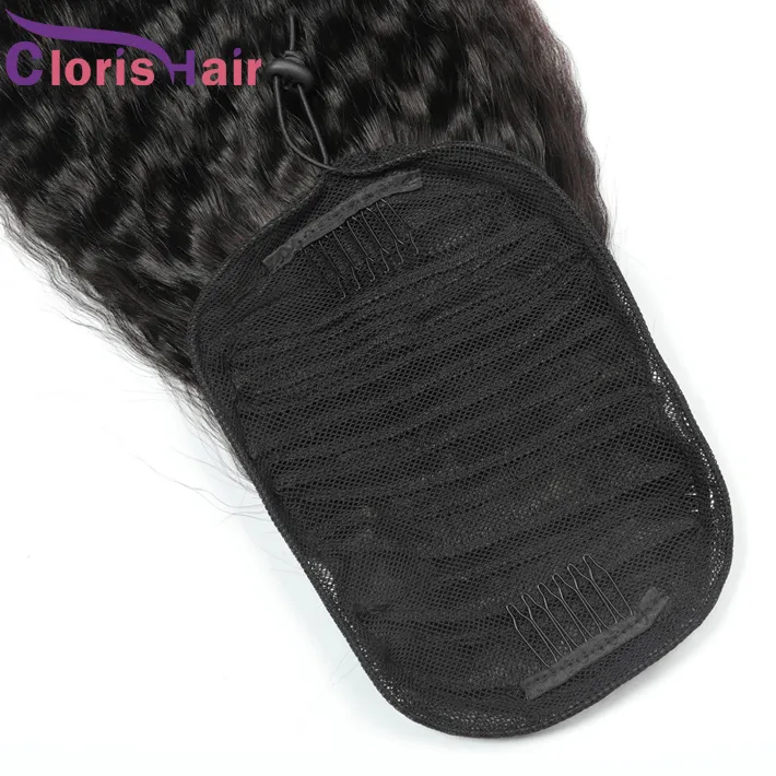 Kinky Straight Human Hair Ponytail Brazilian Ponytail Hair Extensions With Clips In Cheap Coarse Yaki Ponytail Drawstring F7173080