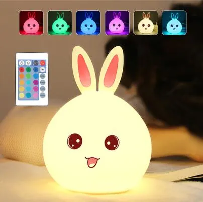 Kreskówka królik LED Night Light Zdalny Czujnik dotykowy Kolorowe USB Silikon Bunny Lampa nocna dla dzieci dzieci dziecko