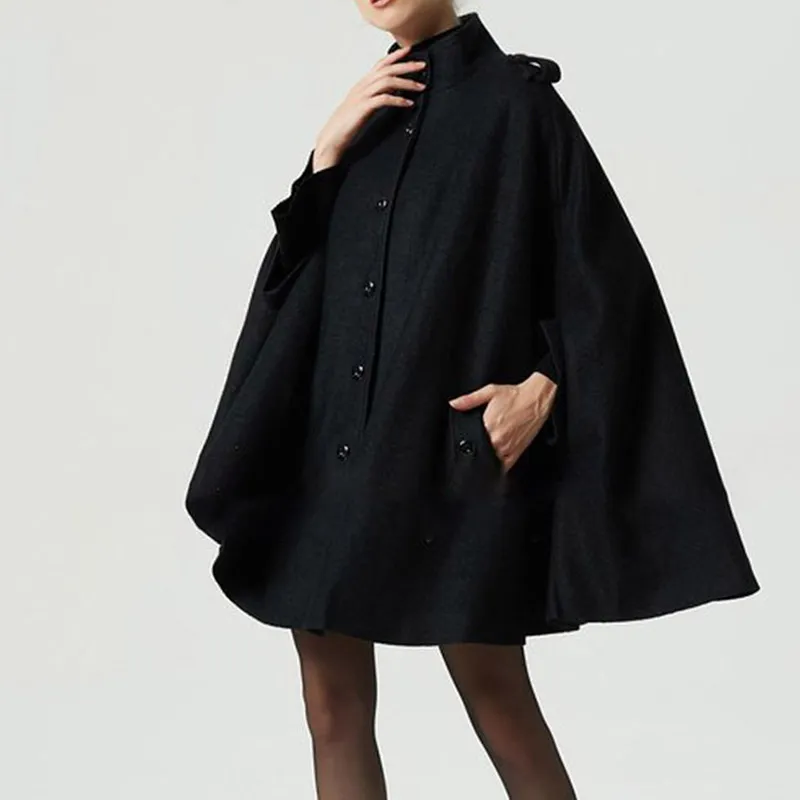 Black wool cape coat shop