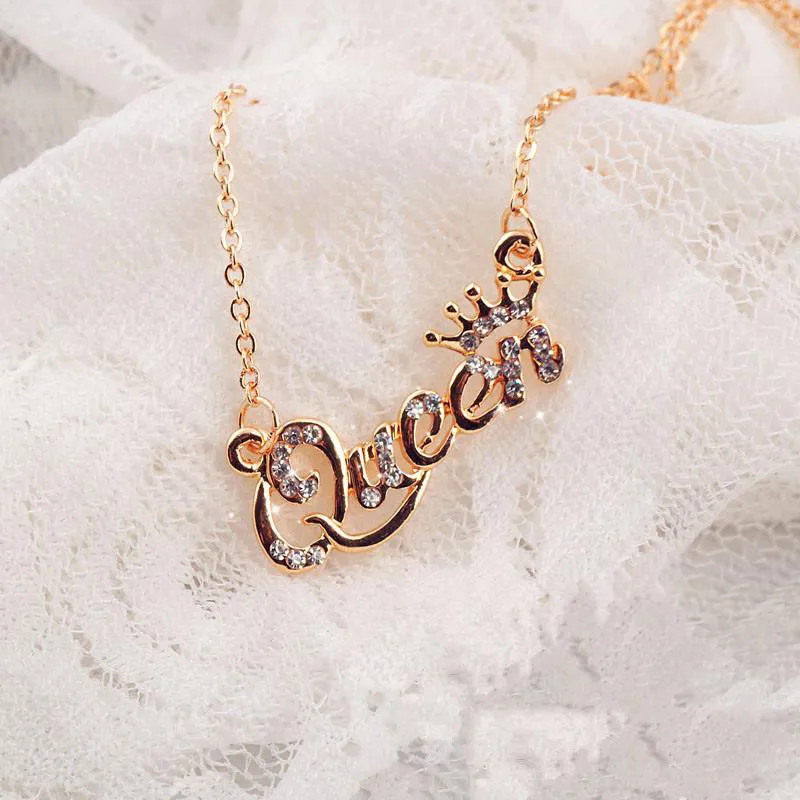 Princess Queen Chain Designer Crystal Rhinestone Queen Pendant gold...