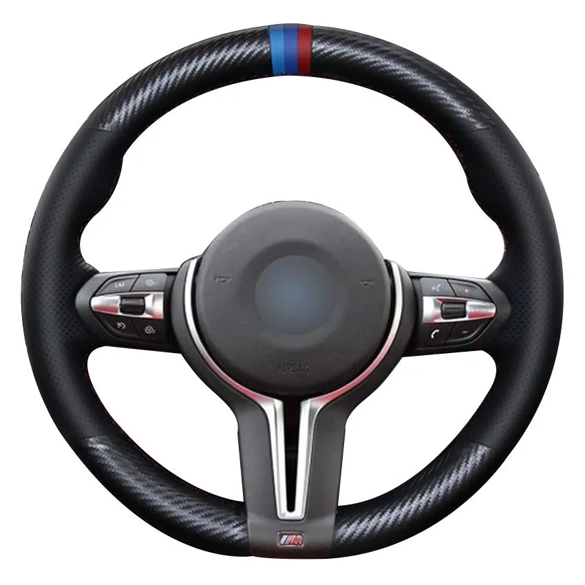 Capa de volante em couro de fibra de carbono para BMW M3 F82 M4 M5 F12 F13 M6 F85 X5 M F86 X6 M F33 F30216f