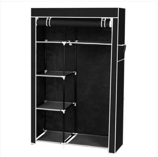 64" Portable ripostiglio Organizer armadio di vestiti rack con ripiani nero