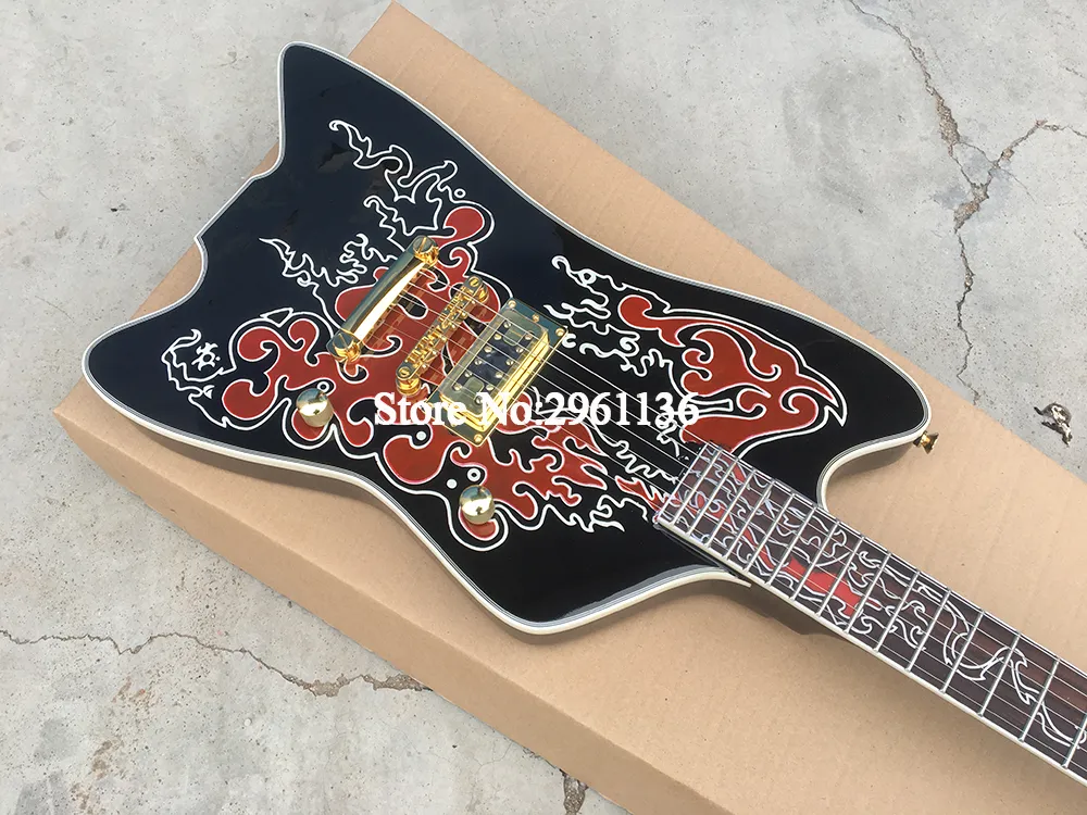 Terfi! 6199 Billy Bo Jüpiter, Billy Gib Black Striplined Thunderbird Elektro Gitar Yuvarlak Giriş Jakları, Tek Manyetik