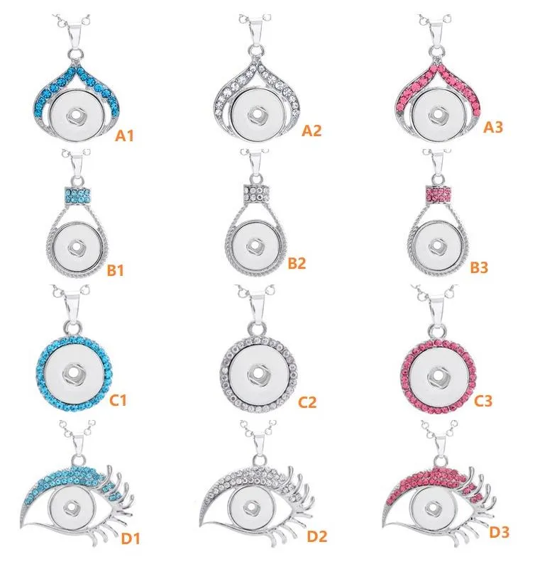 12 Styles cristal bouton pression pendentif collier chaîne en acier inoxydable fit 18mm boutons pression femmes collier bijoux