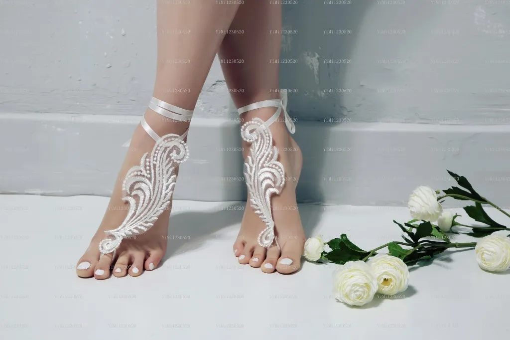 Beach Lace Wedding Barefoot Sandals Shoes Bridesmaid Gift wedding sandals Bridal Anklet Strap Wedding Accessories Cheap High Quality