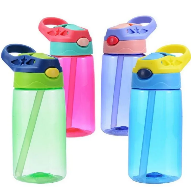 16oz Plastic Kids Water Bottle Sippy cup BPA Free Leak Proof Wide Mouth Bottle with Flip Lid Leak and Spill Proof Bottles Mugs