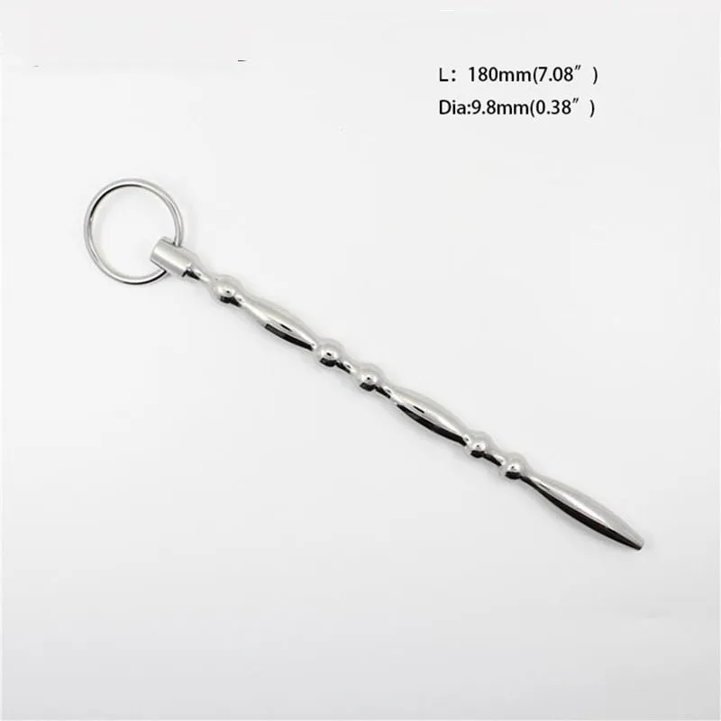 180mm langer männlicher Edelstahl-Harnröhren-Sounding-Dehnungs-Stimulationsperlen-Dilatator-Penis-Plug mit Cockring-BDSM-Sexspielzeug