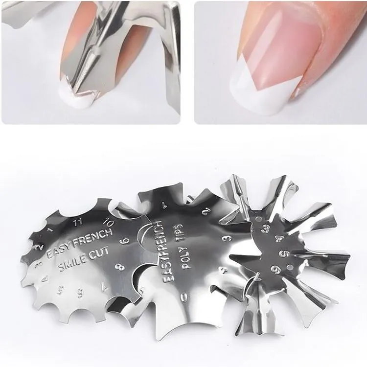 Fransk linje kant nagel cutter stencil verktyg leende form trimmer clipper styling former manicure nagel konst verktyg