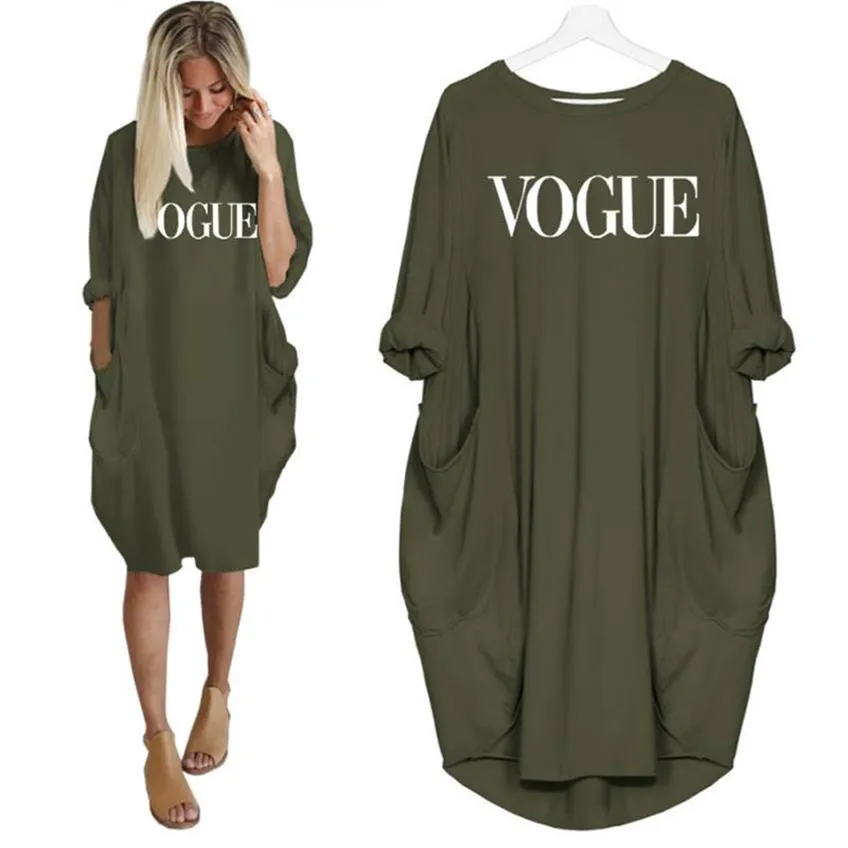 2019 Nueva camiseta de moda para mujer VOGUE Cartas Imprimir Bolsas de bolsillo Harajuku Camiseta Tallas grandes Camisetas gráficas Mujeres fuera del hombro