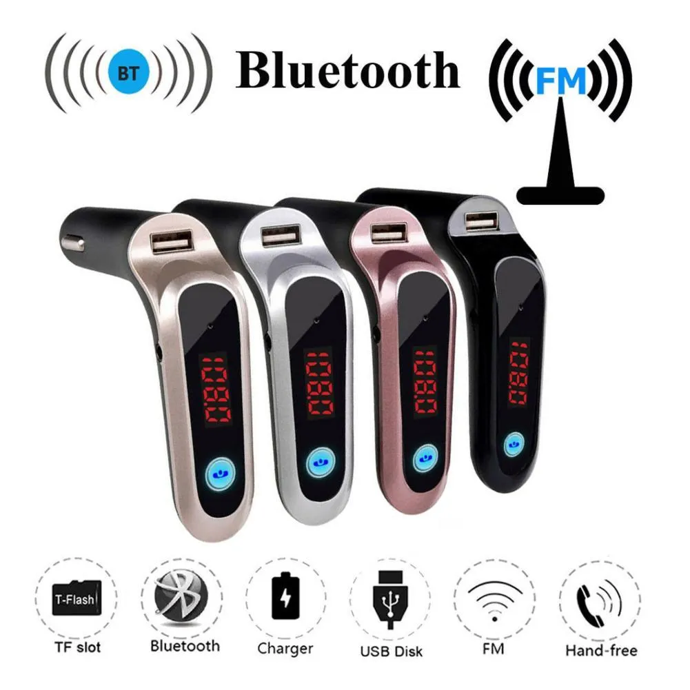 USB TF-kort Support Laddare Trådlös Bluetooth Bilmonteringssats LCD Handsfree FM-sändare MP3 Musikspelare Mobiltelefoner Tabletter DSP