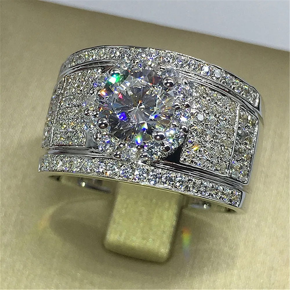 Moda prata esterlina 925 päev anel cz 2ct Simulado de casamento do diamante Engajamento para as Mulheres Homens Sapphire Jóias Tamanho 5-10 Presente do menino