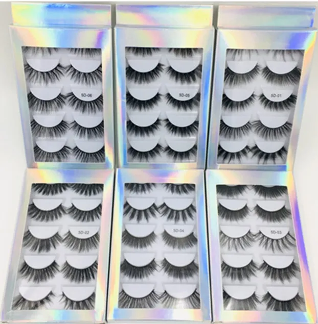 Free Shipping ePacket 5 Pair Natural Thick synthetic Eye Lashes Makeup Handmade Fake Cross False Eyelashes with Holographic Box 9959