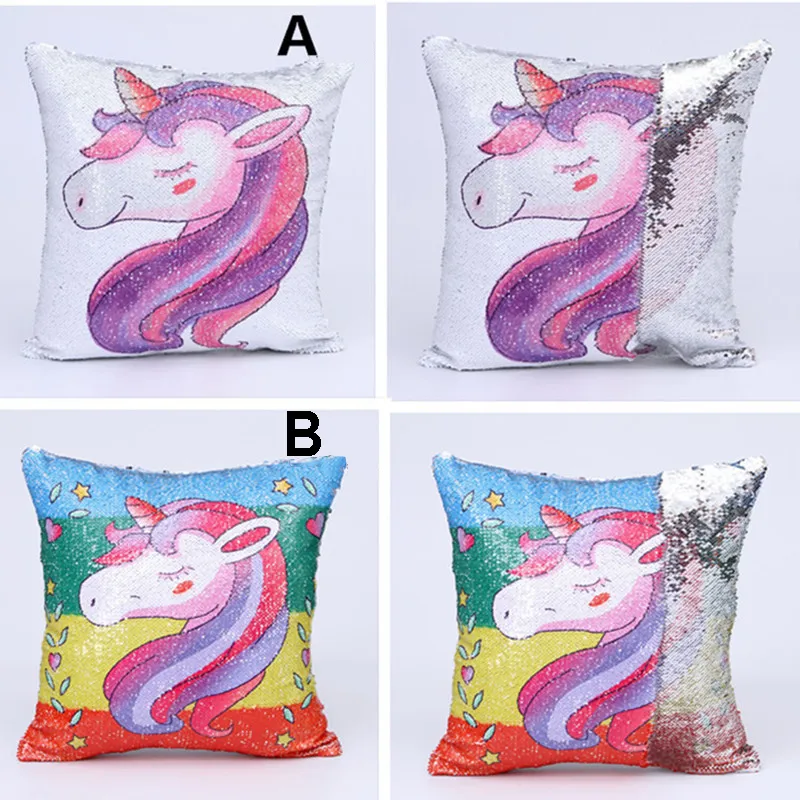 Housse de coussin de sirène de dessin animé magique super brillante avec des paillettes réversible taie d'oreiller à changement de couleur taie d'oreiller pour siège de voiture DH0421