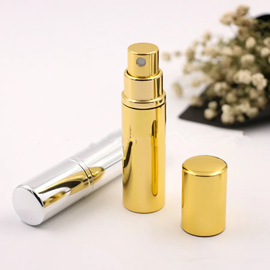 5 ml Opryskiwacz Aluminium Przezroczyste Szklane Butelki Perfumy Butelka Travel Spray Portable Puste pojemniki kosmetyczne z aluminiowym opryskiwaczem Rra966