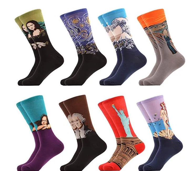 Men's Women's Crew Socks Funny Casual Combed Cotton Socks Famous Painting Art Printed Casual Long Socks XMAS Stocking Hosiery