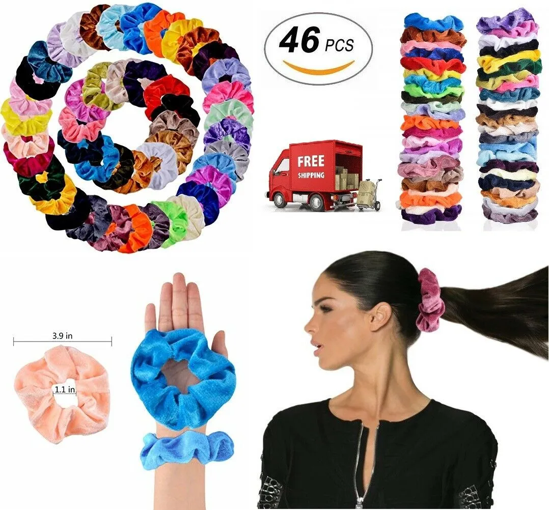 Hair Scrunchies Velvet Elastics Hair Slips Scrunchy Bands Slipsar Toppar Gåvor 46 st