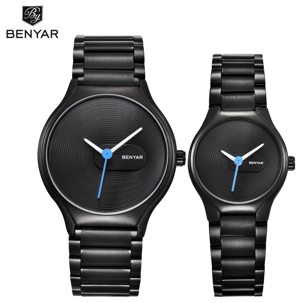 Benyar Lovers 'Watch Set Marka Lüks Kuvars Moda Sıradan Su Geçirmez 30m Elbise Noel Sevgililer Hediyeleri İzle