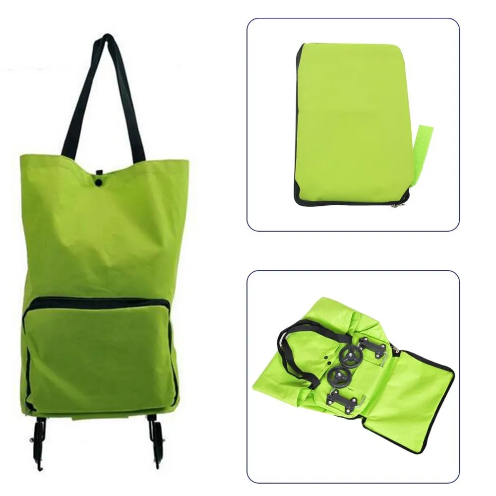 Wholesale- 1PCS Shopping Trolley Bag With Wheels Portable Foldable Shopping Bag Luggage Bag Packet Drag Collapsible Travel