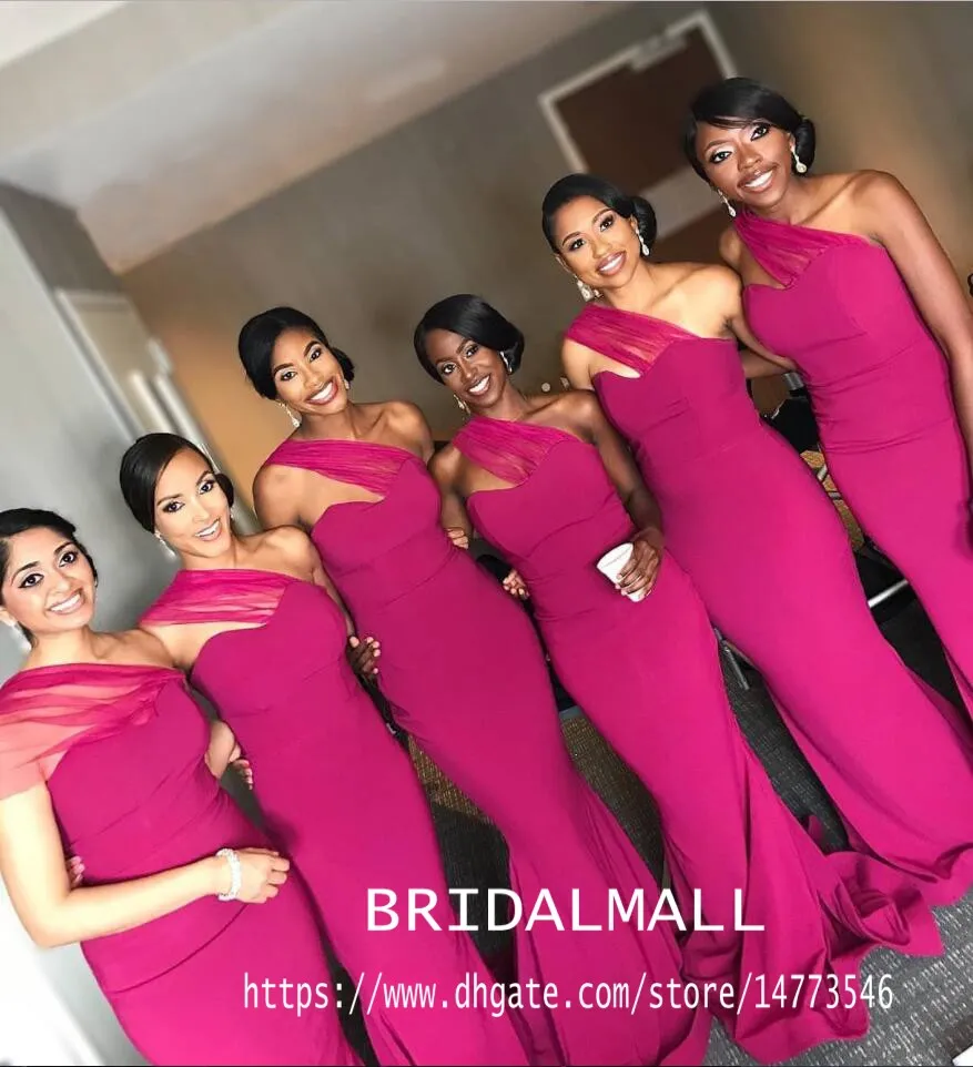 Sexy Fuchsia One Shoulder Mermaid Bridesmaid Dresses 2020 African Sheath Wedding Guest Dresses Long Formal Party Gowns Maid Of Honor Dress