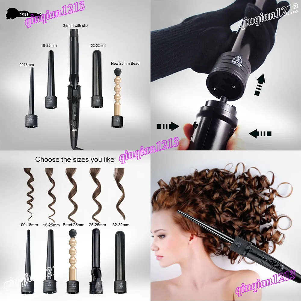 5 in 1 Ceramic Hair Curling Irons Set Profession Salon Curler Interchangeable Barrel Curly Wavy Curling Wand Styling Tools for Home Travel