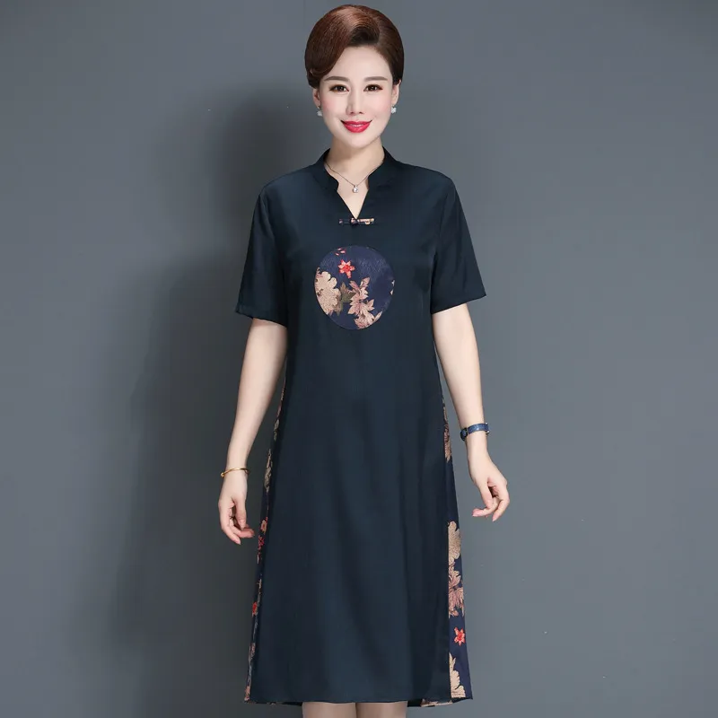 Aodai ethnic clothing tang suit Elegant Women's national asia robe Short Sleeve Knee Length plus size fashion oriental Gown