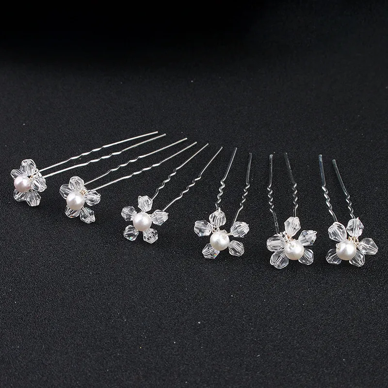 6 Unids / lote Mujeres Rhinestone Perlas Horquillas Peinados Adornos para el pelo de la boda