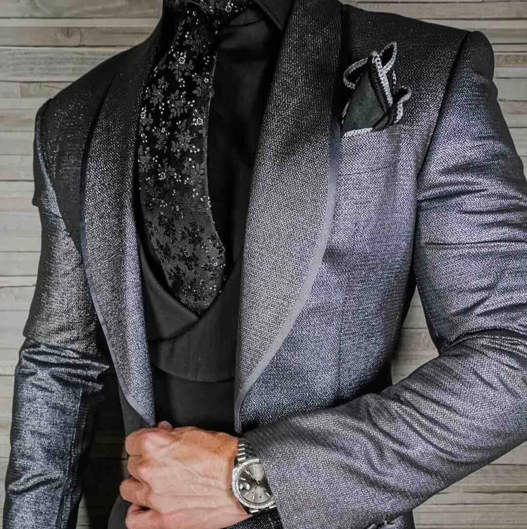 Men's Stacy Adam's Two Button Vested Sharkskin Business Suit